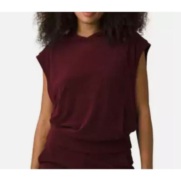 prAna Anillio Active Wear Muscle Hoodie Burgundy Wine Terry Pockets Size Large - Picture 1 of 10